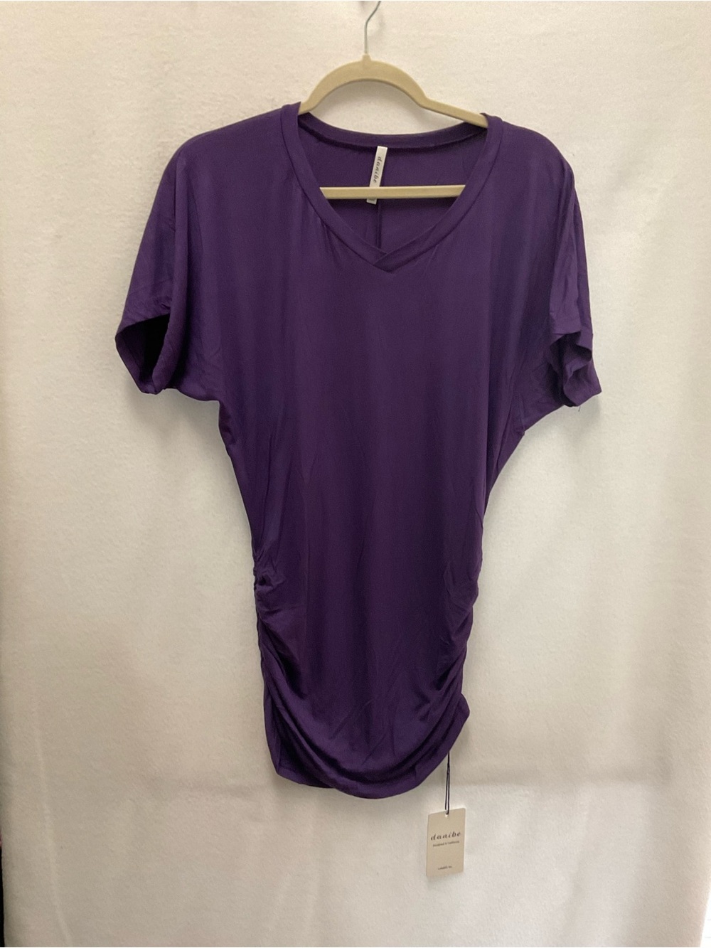 Women’s  V-Neck Ruched Waist Tunic Top-Purple
